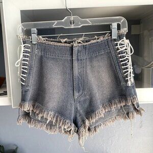 Masion Wester Denim Jean Shorts Side Lace-up Ties